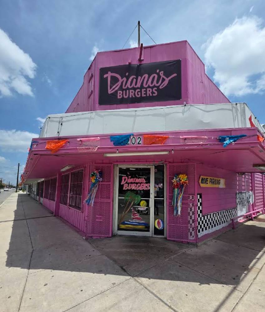 Diana's Burgers building with papel picado